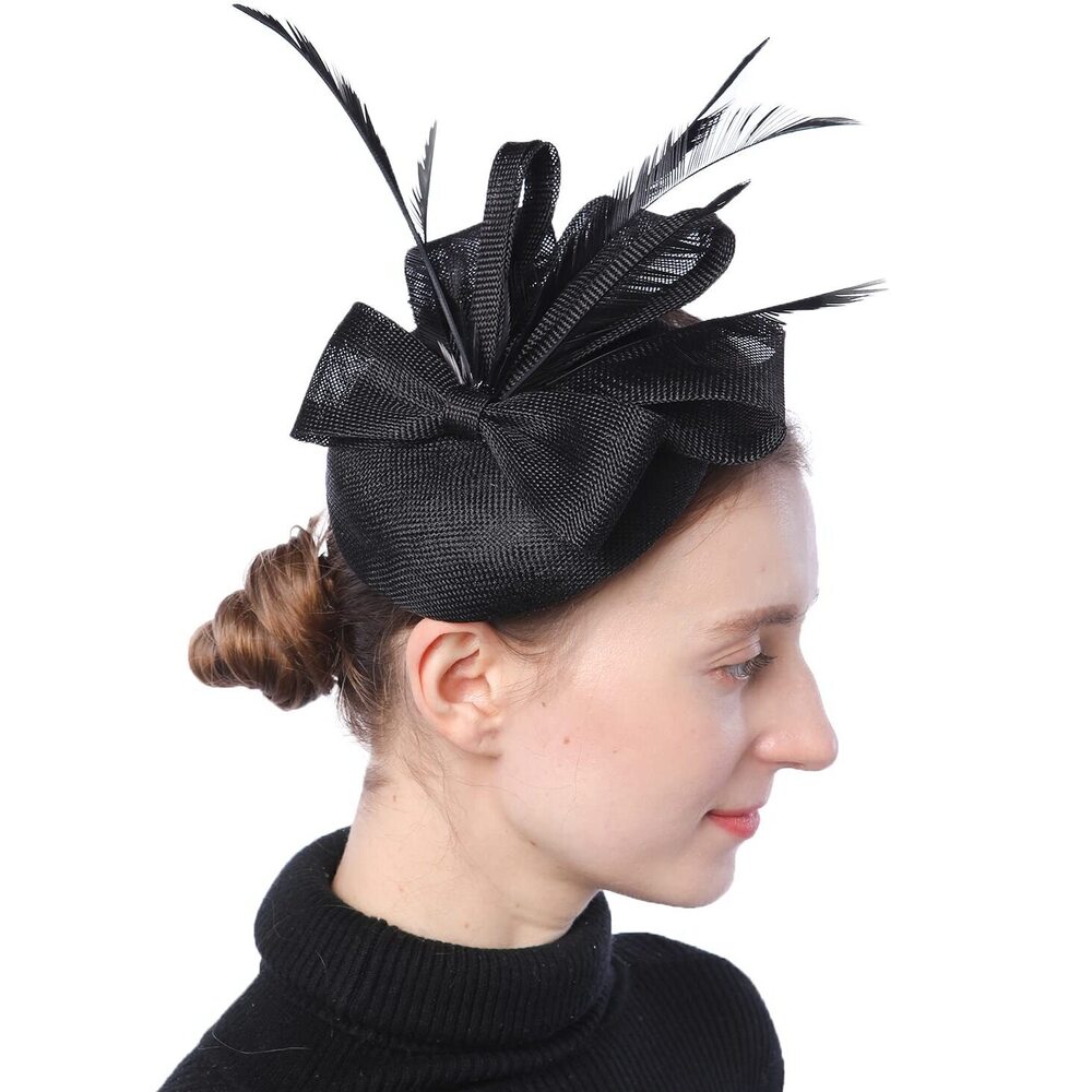 6649 Womens Fascinator Hat Sinamay Pillbox Flower Feather Tea Party Derby
